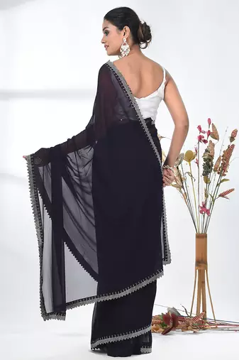stylish purple chiffon saree with stone work border