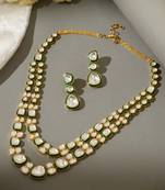 Gold plated kundan green enamel necklace set