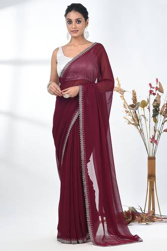 stylish magenta chiffon saree with stone work border