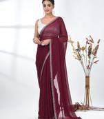 stylish magenta chiffon saree with stone work border