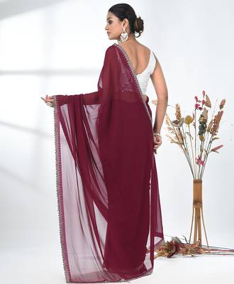 stylish magenta chiffon saree with stone work border 3