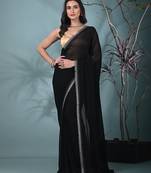 stylish black chiffon saree with stone work border