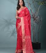 elegant fuchsia silk blend saree with intricate brocade work