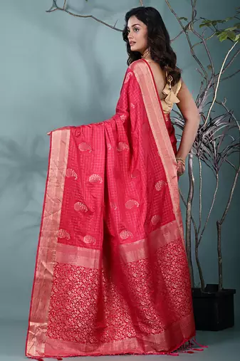 elegant fuchsia silk blend saree with intricate brocade work
