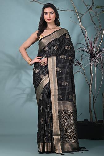 elegant black silk blend saree with intricate brocade work