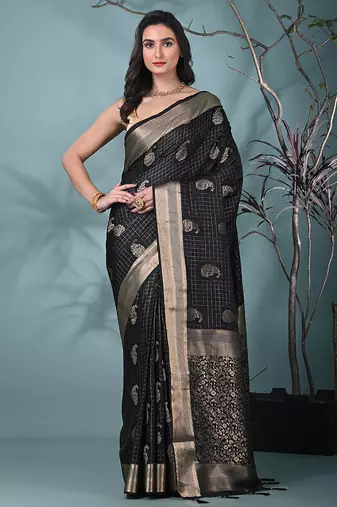 elegant black silk blend saree with intricate brocade work