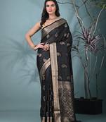elegant black silk blend saree with intricate brocade work