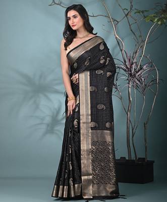 elegant black silk blend saree with intricate brocade work 2