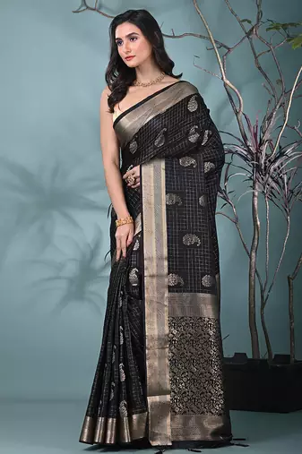 elegant black silk blend saree with intricate brocade work