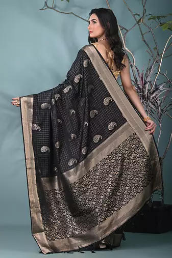 elegant black silk blend saree with intricate brocade work