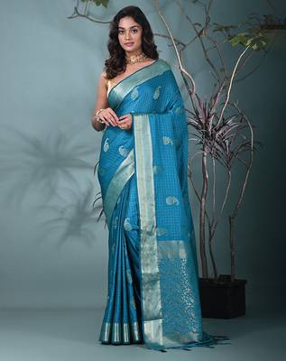 elegant sky blue silk blend saree with intricate brocade work 1