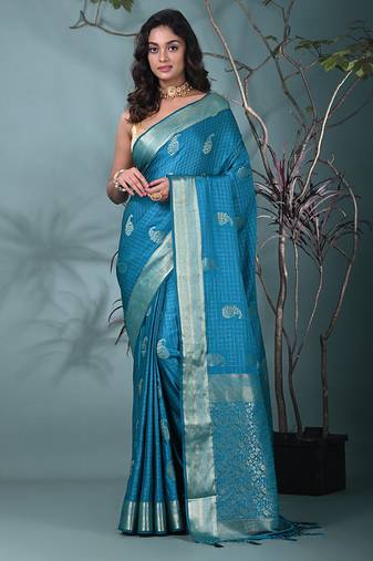 elegant sky blue silk blend saree with intricate brocade work