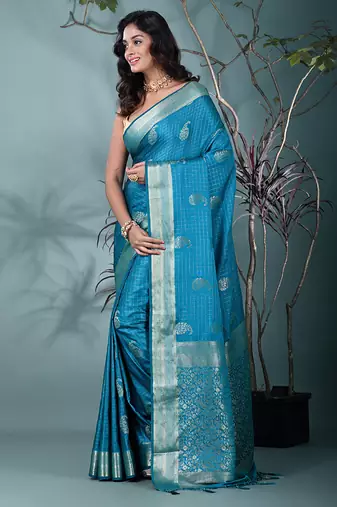 elegant sky blue silk blend saree with intricate brocade work
