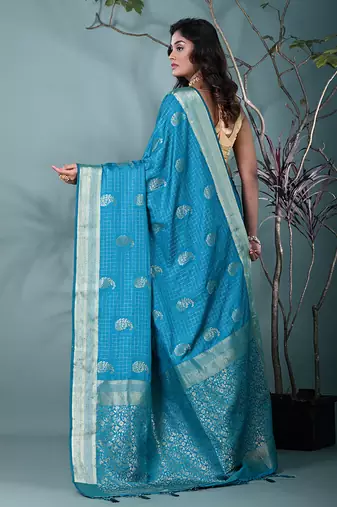 elegant sky blue silk blend saree with intricate brocade work