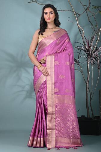 elegant lilac silk blend saree with intricate brocade work