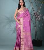 elegant lilac silk blend saree with intricate brocade work