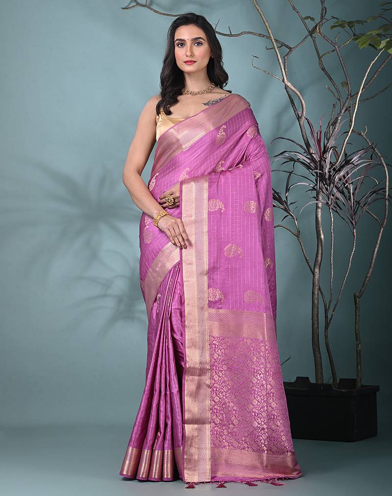 elegant lilac silk blend saree with intricate brocade work