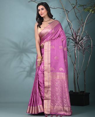 elegant lilac silk blend saree with intricate brocade work 2