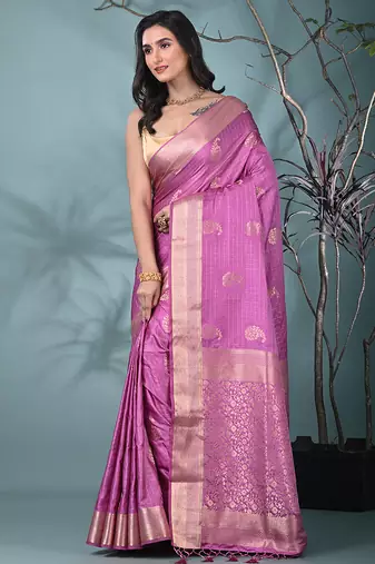 elegant lilac silk blend saree with intricate brocade work