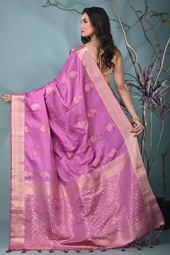 elegant lilac silk blend saree with intricate brocade work