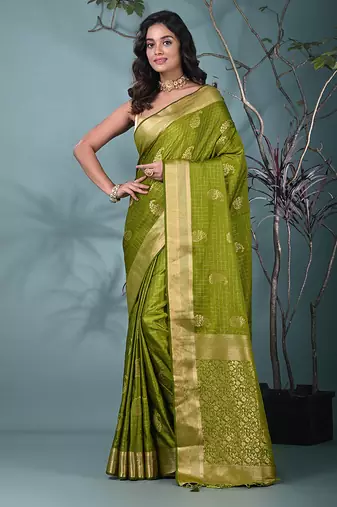 elegant sap green silk blend saree with intricate brocade work