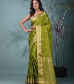 elegant sap green silk blend saree with intricate brocade work