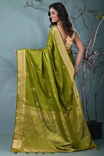 elegant sap green silk blend saree with intricate brocade work