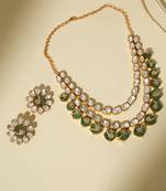 Gold plated kundan green stones necklace set