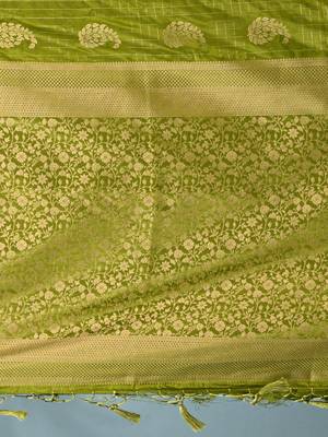 elegant sap green silk blend saree with intricate brocade work 4