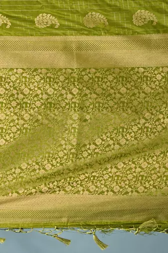elegant sap green silk blend saree with intricate brocade work