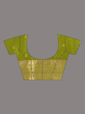 elegant sap green silk blend saree with intricate brocade work 5