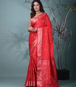 elegant red silk blend saree with intricate brocade work