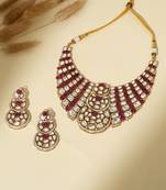 Gold plated kundan red stones necklace set
