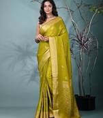 elegant olive silk blend saree with intricate brocade work