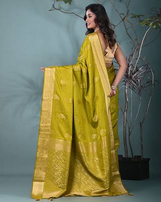 elegant olive silk blend saree with intricate brocade work 3