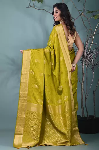 elegant olive silk blend saree with intricate brocade work