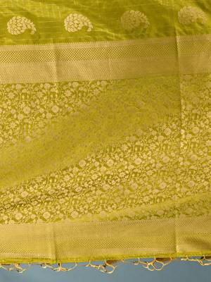 elegant olive silk blend saree with intricate brocade work 4
