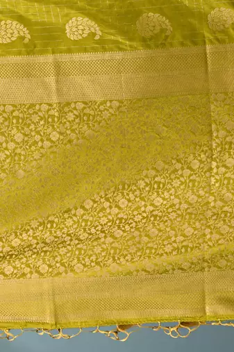 elegant olive silk blend saree with intricate brocade work