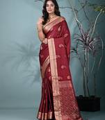 elegant maroon silk blend saree with intricate brocade work