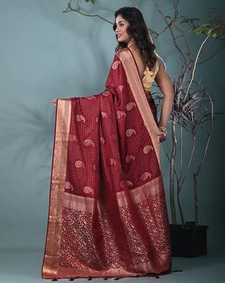 elegant maroon silk blend saree with intricate brocade work 3
