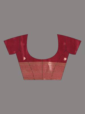 elegant maroon silk blend saree with intricate brocade work 4