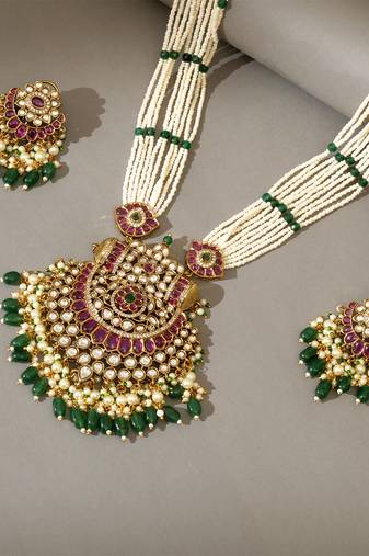 Gold plated kundan multicolor stones necklace set