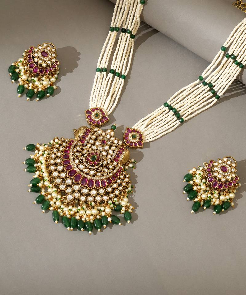 Gold plated kundan multicolor stones necklace set