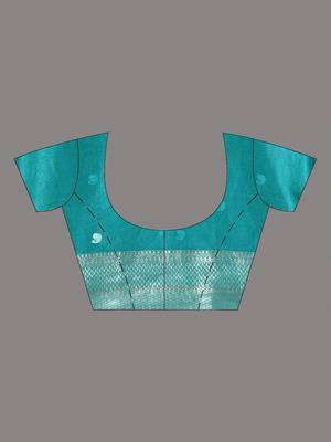 elegant teal silk blend saree with intricate brocade work 4