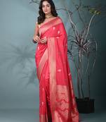 graceful punch pink silk blend blend saree with intricate zari work