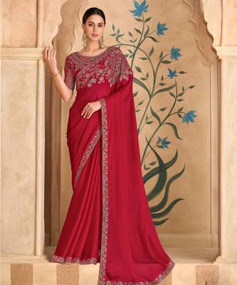 sparkle red georgette saree with banglori work blouse 1