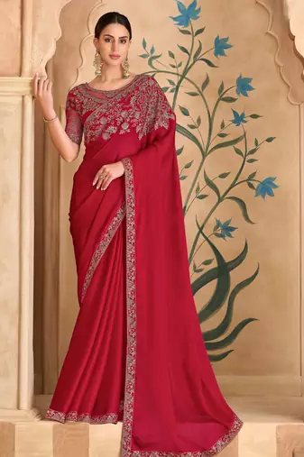 sparkle red georgette saree with banglori work blouse