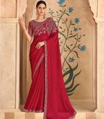 sparkle red georgette saree with banglori work blouse