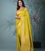 graceful lime green silk blend blend saree with intricate zari work