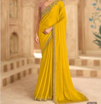 gold satin chiffon saree with banglori work blouse 3